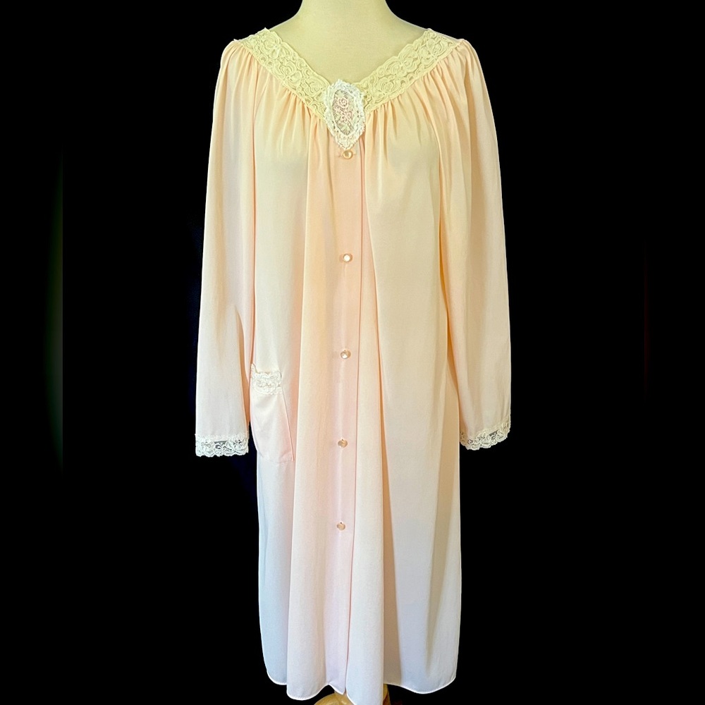 Vintage Shadow Line Nylon & Lace Pink Knee Length Robe Size Medium